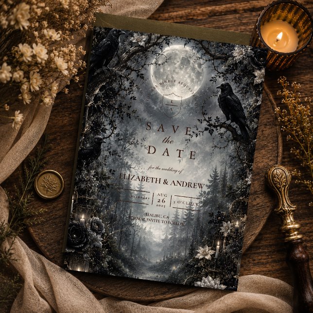 Save The Date Mariage gothique boisé lunatique (Créateur téléchargé)