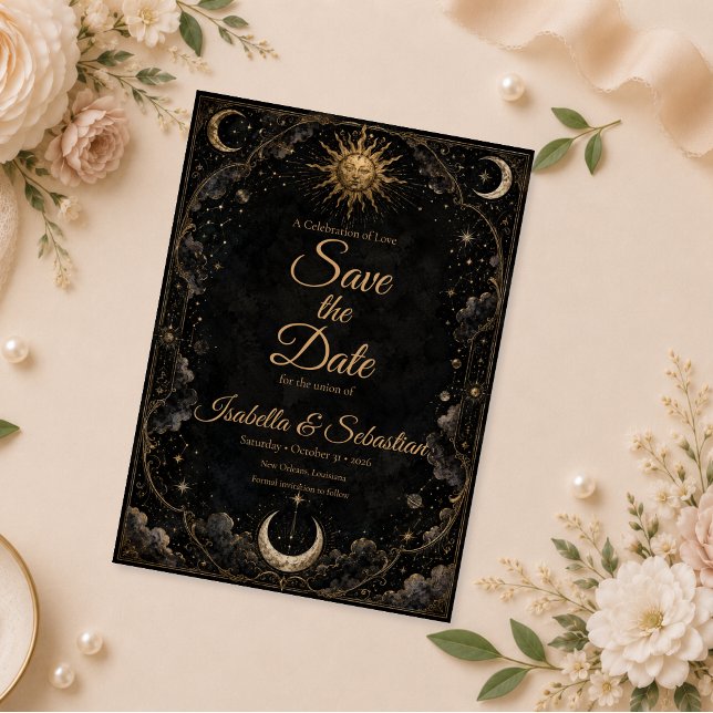 Save The Date Mariage Gothique Céleste Soleil Lune (Créateur téléchargé)