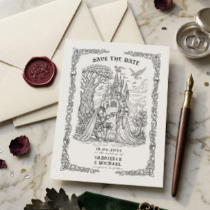 Save The Date Mariage Gothique Château Mariée Chevalier Noir Bla
