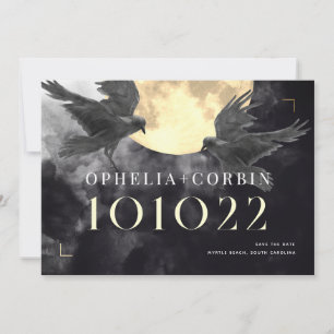Save The Date Mariage gothique corbeau et lune dorée