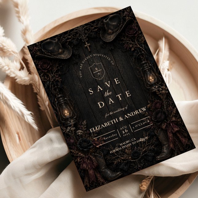 Save The Date Mariage gothique de campagne sombre (Créateur téléchargé)