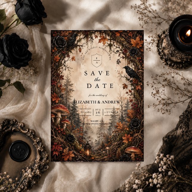 Save The Date Mariage gothique de forêt automnale (Créateur téléchargé)