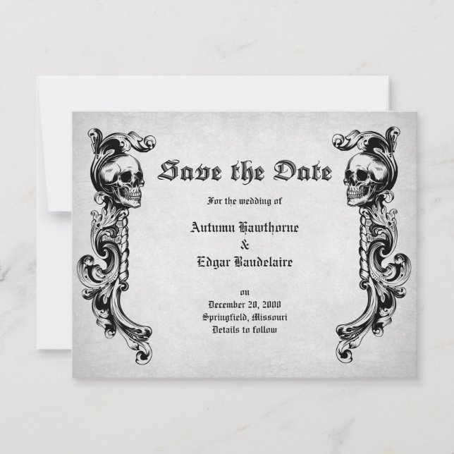 Save The Date Mariage gothique du crâne (Devant)