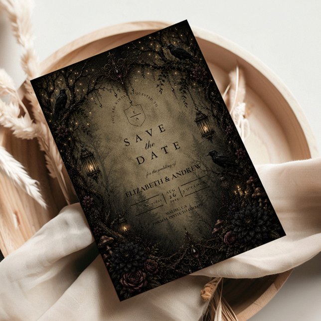 Save The Date Mariage gothique en forêt de bois sombre (Créateur téléchargé)