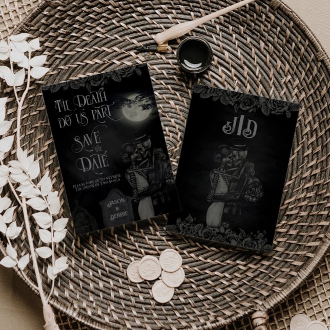 Save The Date Mariage gothique floral personnalisé noir et gris (Créateur téléchargé)