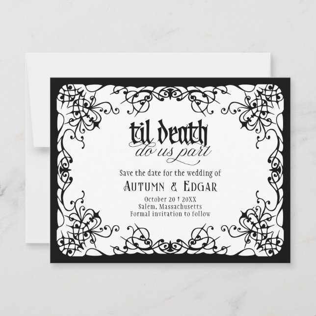 Save The Date Mariage gothique jusqu'à la mort blanc noir (Devant)