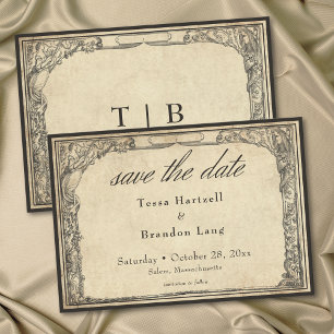 Save The Date Mariage gothique médiéval vintage sur parchemin