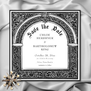 Save The Date Mariage gothique noir blanc médiéval jusqu'à la mo