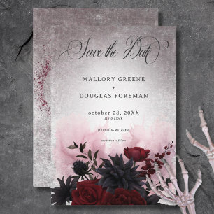 Save The Date Mariage gothique noir et bordeaux crâne et araigné