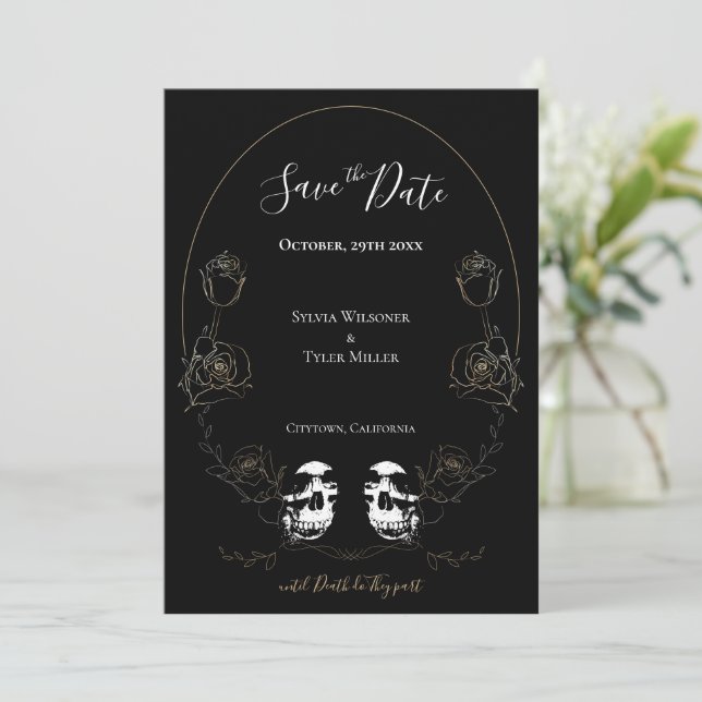 Save The Date Mariage gothique noir floral (Debout devant)