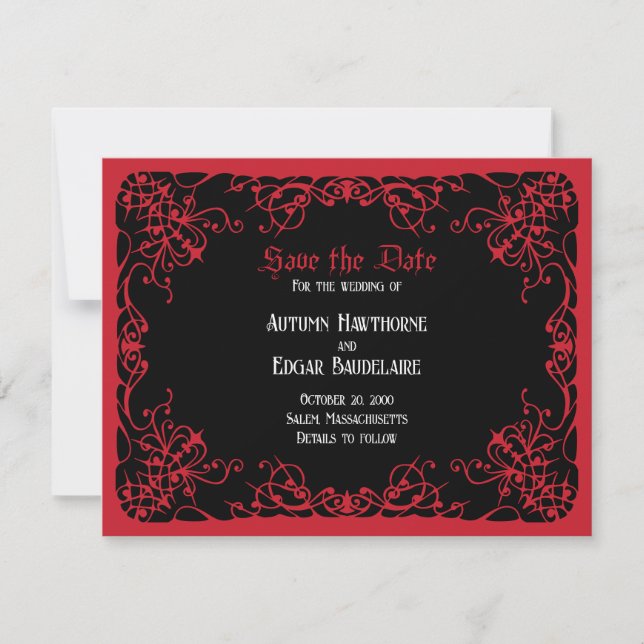 Save The Date Mariage gothique noir rouge (Devant)