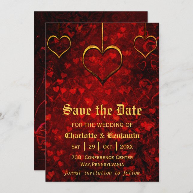 Save The Date Mariage gothique Rouge Enregistrer La Date (Devant / Derrière)