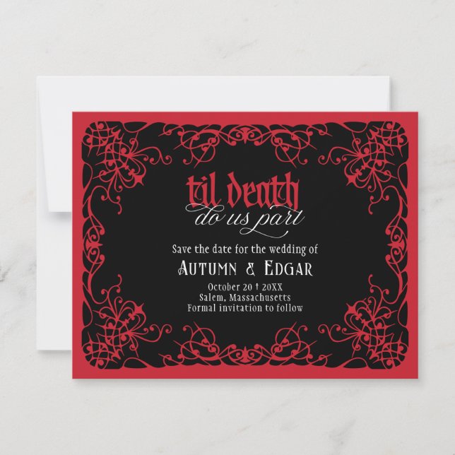 Save The Date Mariage gothique rouge jusqu'à la mort (Devant)
