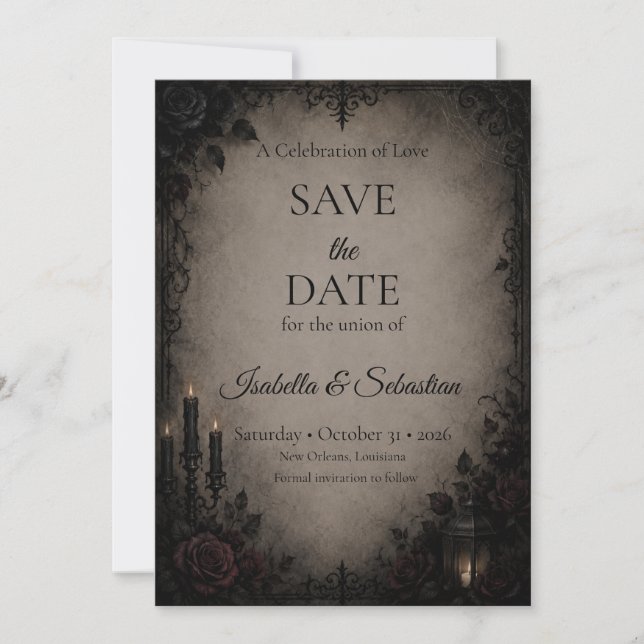 Save The Date Mariage gothique sombre romantique (Devant)