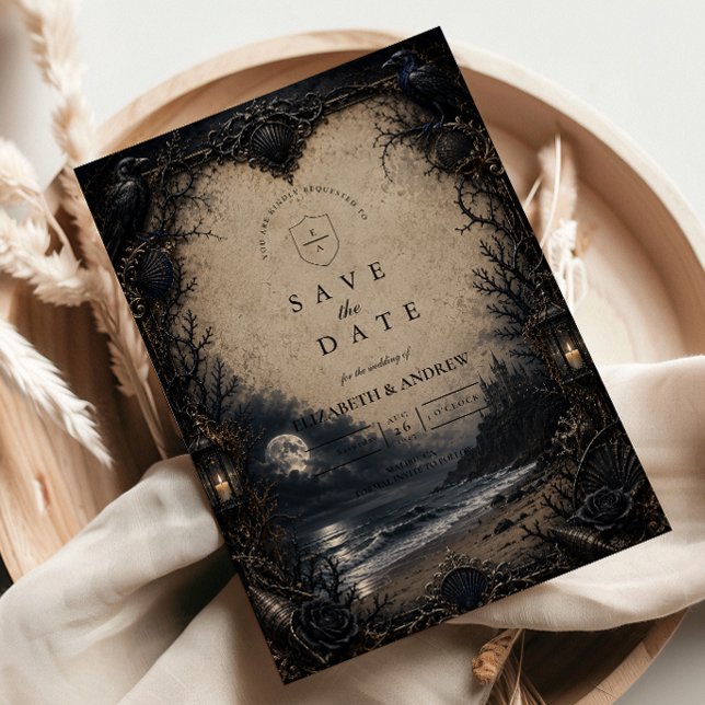 Save The Date Mariage gothique sur une plage sombre (Créateur téléchargé)