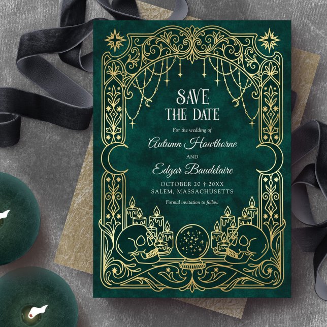 Save The Date Mariage gothique vert Halloween Tarot (Créateur téléchargé)