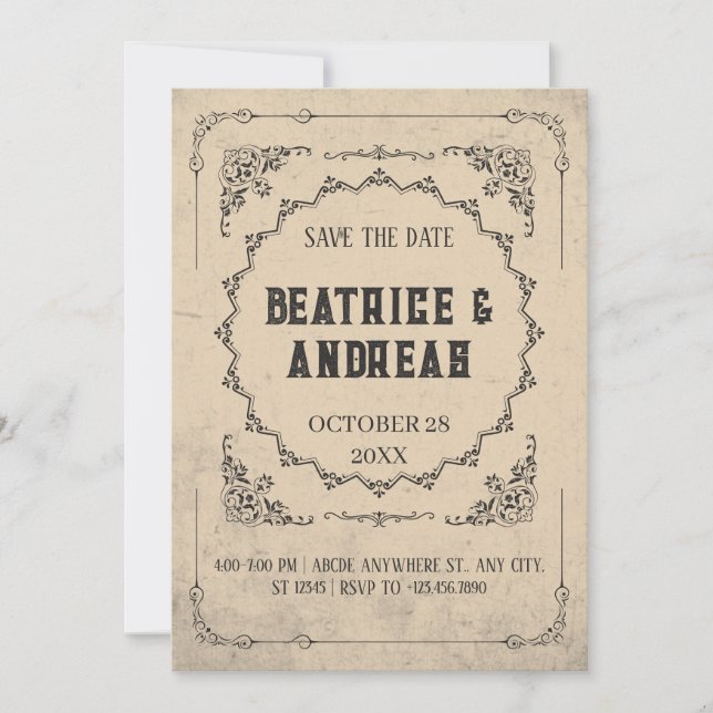 Save The Date Mariage gothique vintage (Devant)