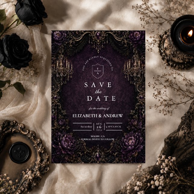 Save The Date Mariage gothique violet élégant (Créateur téléchargé)