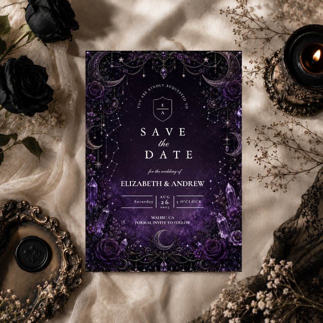 Save The Date Mariage gothique violet romantique (Créateur téléchargé)
