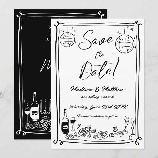 Save The Date Mariage gribouillages dessins à la main excentriqu (Devant / Derrière)