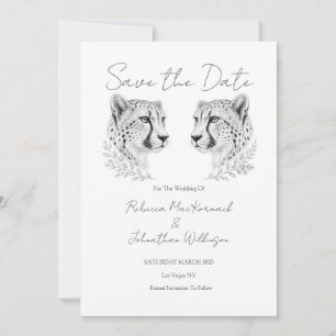 Save The Date Mariage Guépard Design Moderne Élégant Noir Blanc