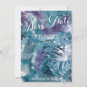 SAVE THE DATE MARIAGE HIBISCUS EN COULEUR D'EAU BLEU
