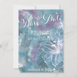 SAVE THE DATE MARIAGE HIBISCUS EN COULEUR D'EAU BLEU