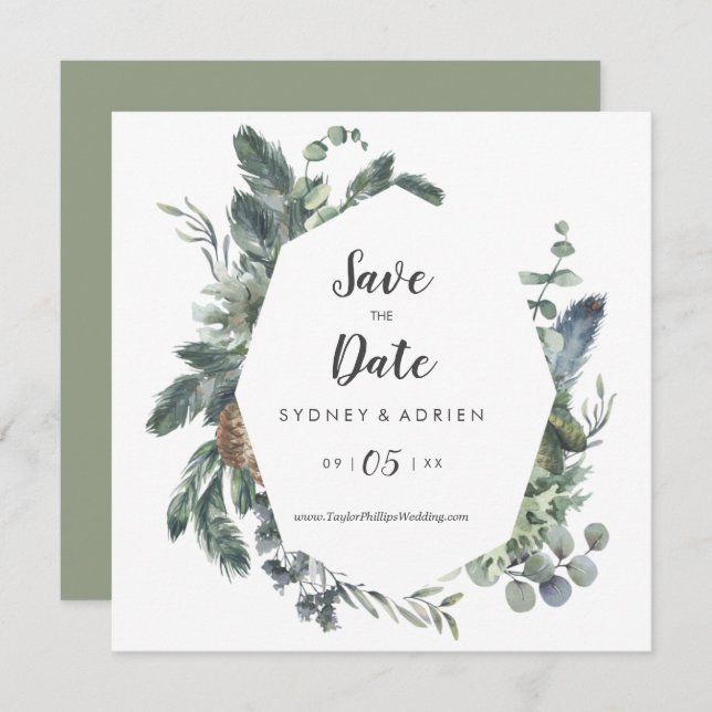 Save The Date Mariage hiver verdoyant Enregistrer La Date (Devant / Derrière)