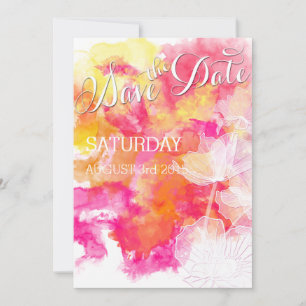 SAVE THE DATE MARIAGE HOLLYHOCK DE COULEUR D'EAU DU COUCHER DE S