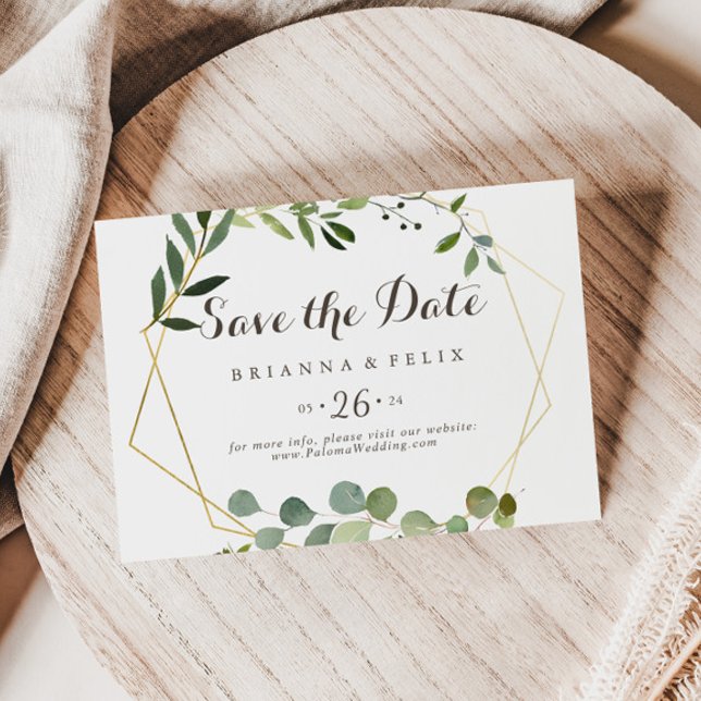Save The Date Mariage horizontal Brown or géométrique vert (Créateur téléchargé)
