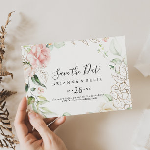 Save The Date Mariage horizontal de feuillage vert or