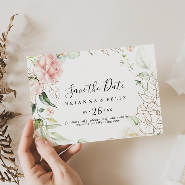 Save The Date Mariage horizontal de feuillage vert or (Créateur téléchargé)
