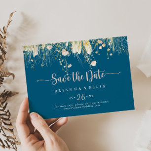 Save The Date Mariage horizontal de la marine Fleur sauvage Boho