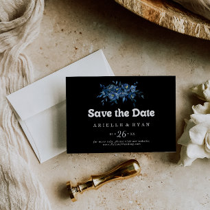 Save The Date Mariage Horizontal Floral Bleu de la Royal Navy