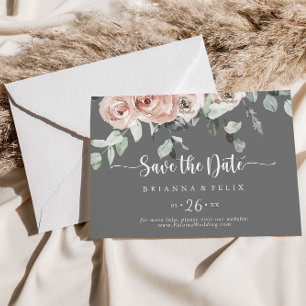 Save The Date Mariage horizontal gris rose classique