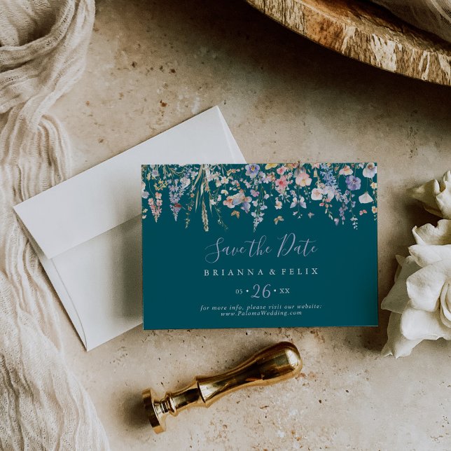 Save The Date Mariage horizontal multicouleur Fleur sauvage vert (Créateur téléchargé)