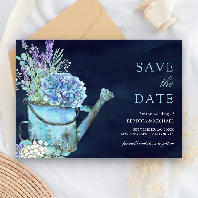Save The Date Mariage Hydrangea Lavande Floral Bleu Marine (Créateur téléchargé)