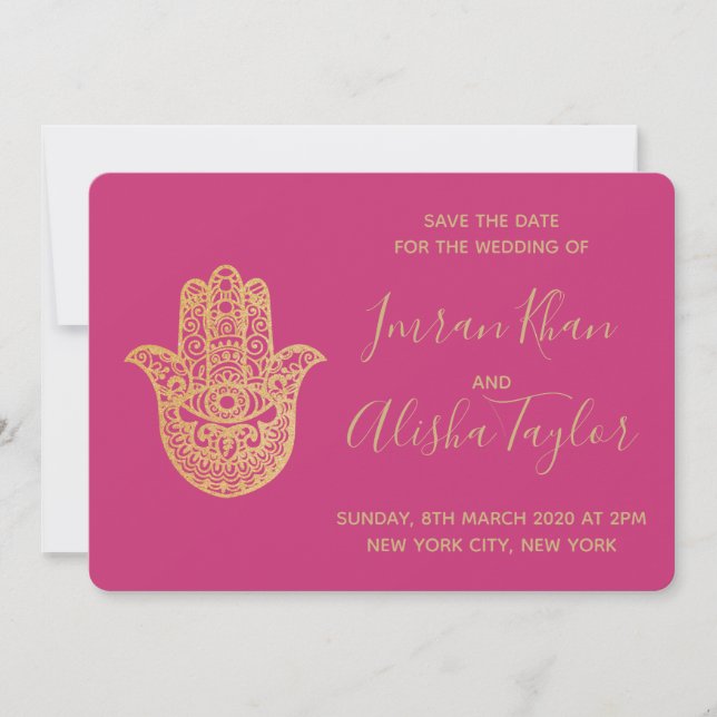 Save The Date Mariage indien Date à sauvegarder Hamsa or Henna (Devant)