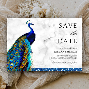 Save The Date Mariage indien élégant chic paon bleu