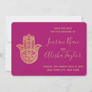 Save The Date Mariage indien Enregistrer la date Gold hamsa Henn