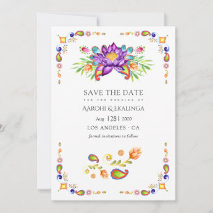 Save The Date Mariage indien floral paisley tendance