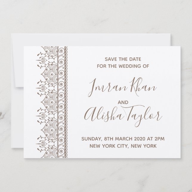 Save The Date Mariage indien Mehendi Sauvez la date hamsa Henna (Devant)