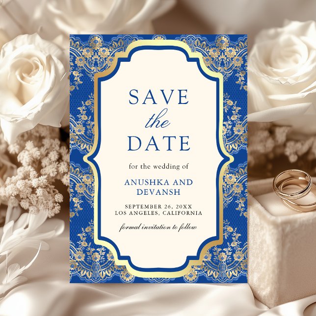 Save The Date Mariage Indien Royal Blue et Doré Brodé (Créateur téléchargé)