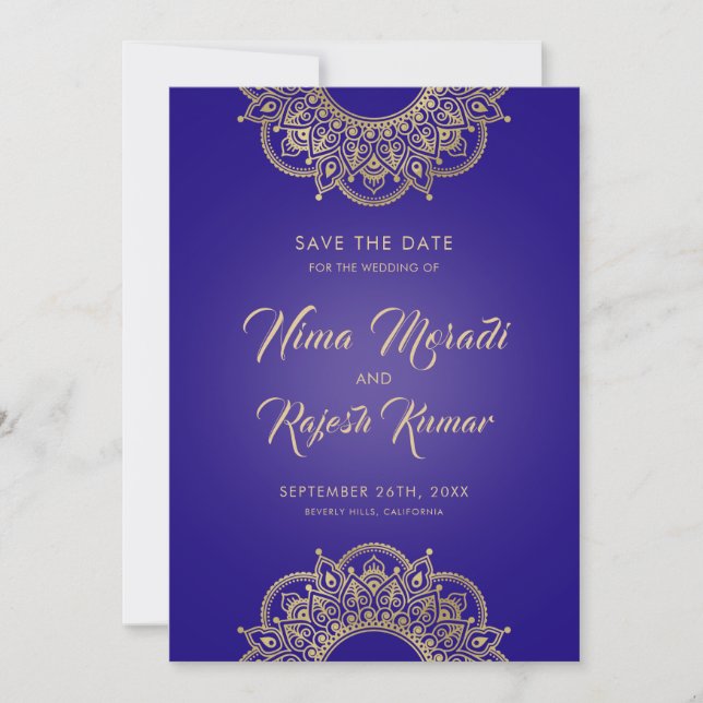 Save The Date Mariage indien, Save the Date, Purple et Gold (Devant)