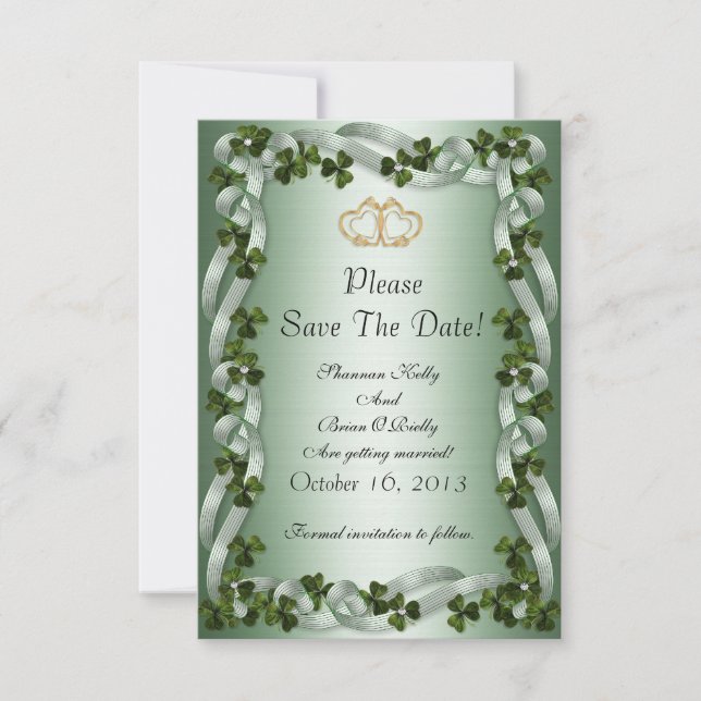 Save The Date Mariage irlandais, enregistrez la date, trèfles et (Devant)