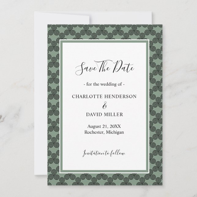 Save The Date Mariage irlandais moderne Celtic Knot Vert (Devant)