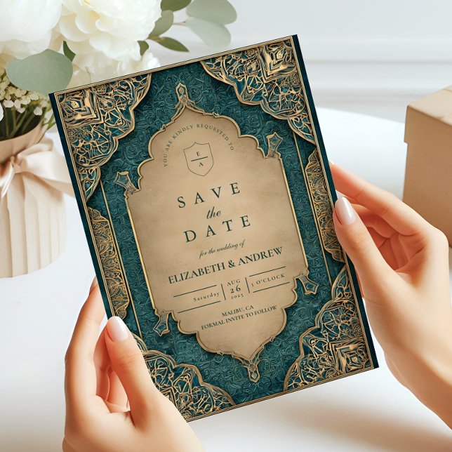 Save The Date Mariage islamique d'or émeraude (Créateur téléchargé)