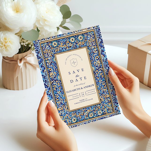 Save The Date Mariage Islamique Mosaïque Bleue (Créateur téléchargé)