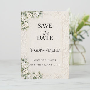 Save The Date Mariage islamique personnalisé Fleur d'Ivoire
