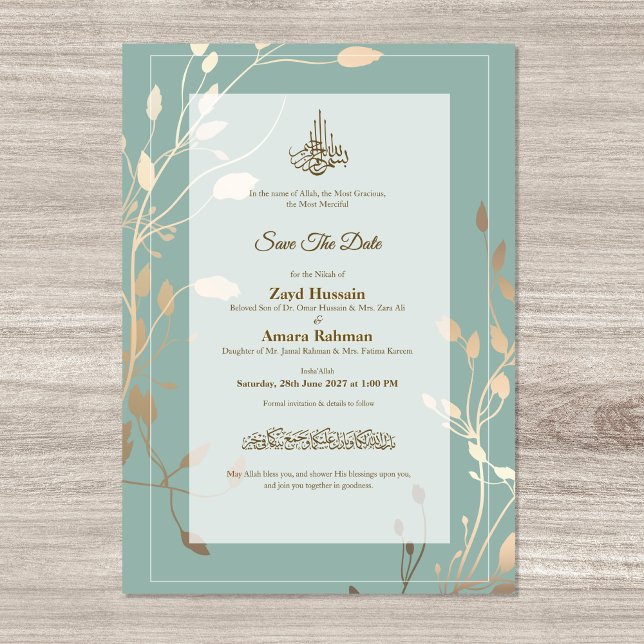 Save The Date Mariage islamique | Vert sauge & Or (Créateur téléchargé)